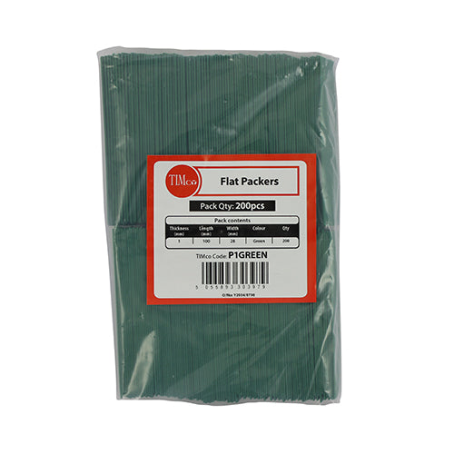 This is an image of Timco - Individual Packers - 28mm - 1.0mm - Green 100 x 28 x 1mm (200 Pieces Bag) P1GREEN