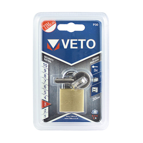 This is an image of Timco - Brass Padlock 30mm (1 Each Blister Pack) P30
