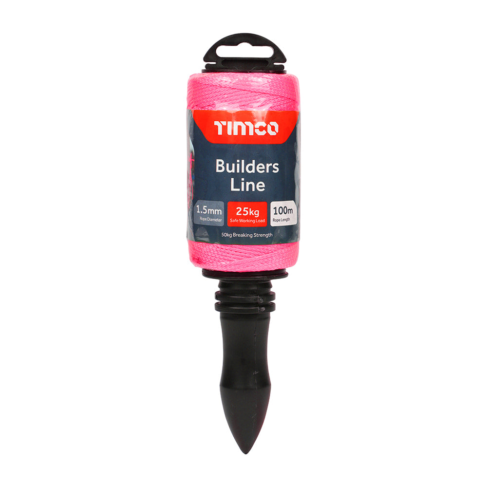 This is an image of Timco - Builders Line - Pink - Winder 1.5mm x 100m (1 Each Unit) PBL100W