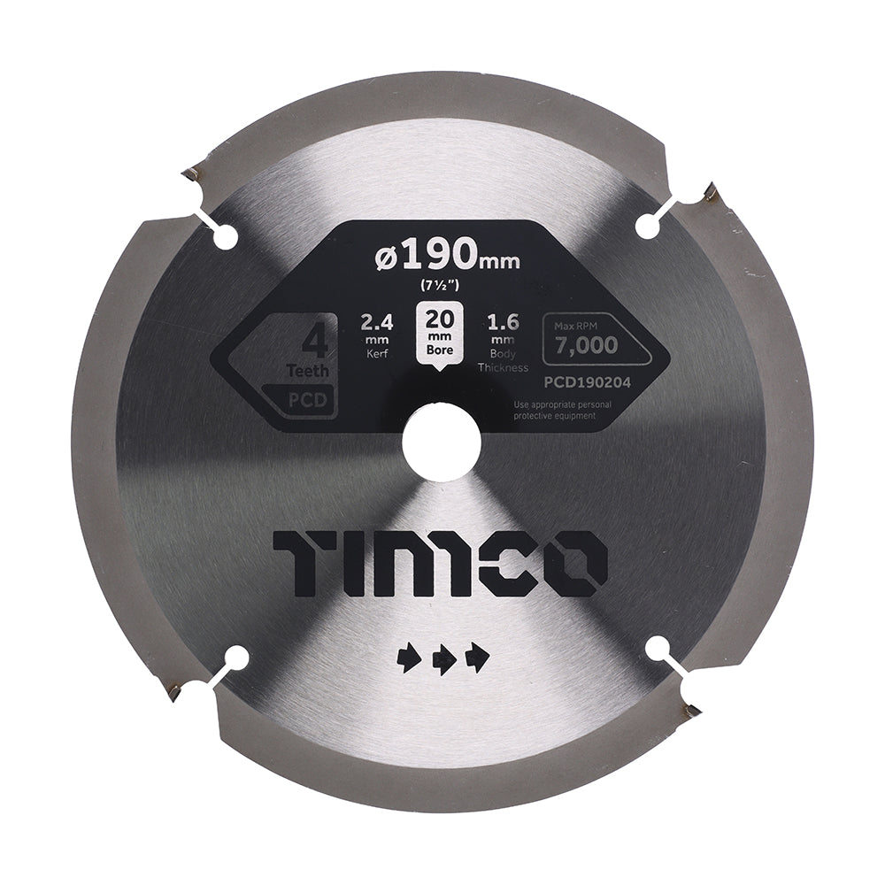 This is an image of Timco - PCD Fibre Cement Saw Blade 190 x 20 x 4T (1 Each Clamshell) PCD190204