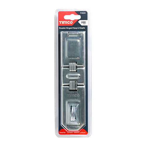 This is an image of Timco - Double Hinged Hasp & Staple - Zinc 200mm (1 Each Blister Pack) PHS200