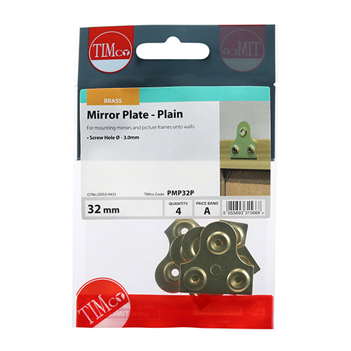 This is an image of Timco - Mirror Plates - Plain - Electro Brass 32mm - (4 PCS TIMpac) PMP32P