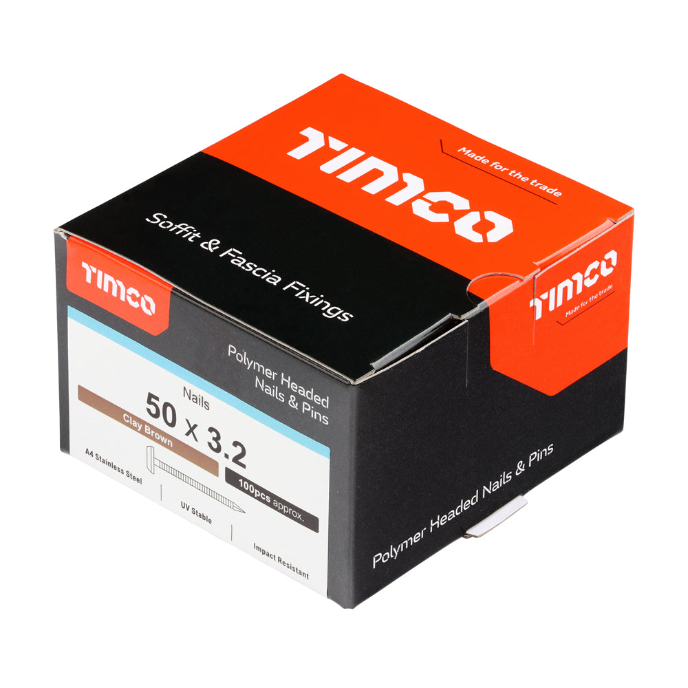 This is an image of Timco - Polymer Headed Nails - A4 Stainless Steel - Clay Brown 50mm (100 PCS Box) PN50CB