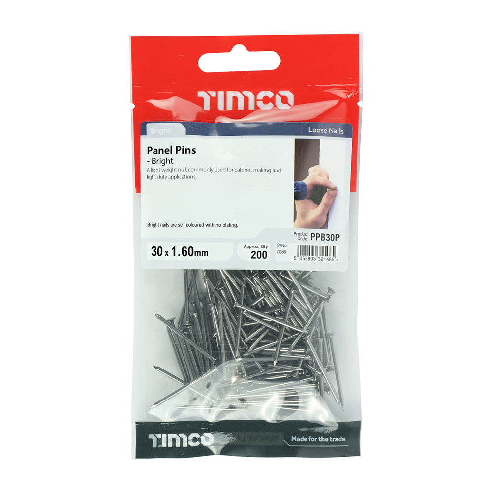 This is an image of Timco - Panel Pins - Bright 30 x 1.60mm (200 PCS TIMpac) PPB30P