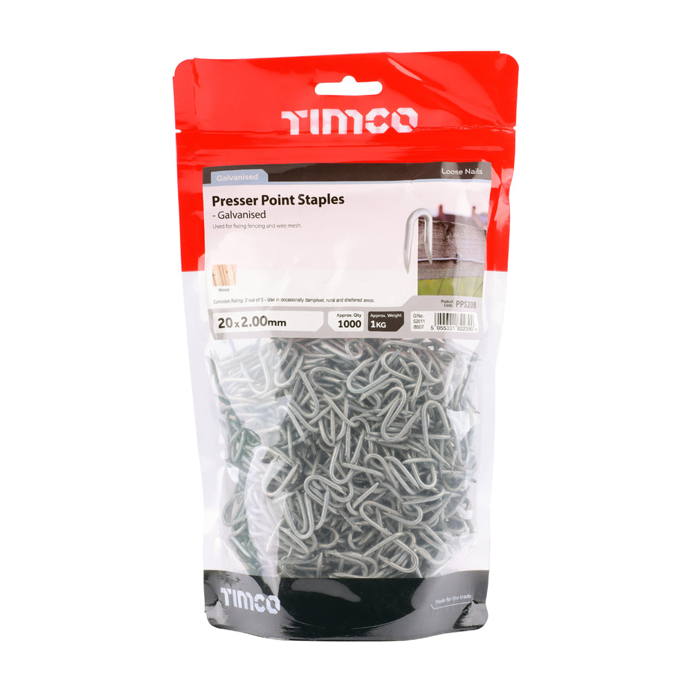 This is an image of Timco - Presser Point Staples - Galvanised 20 x 2.00mm (1 Kg TIMbag) PPS20B