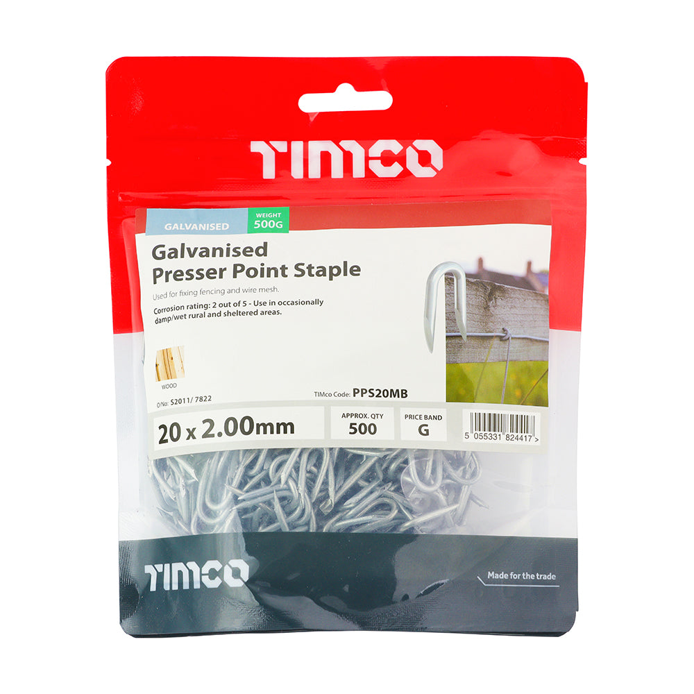 This is an image of Timco - Presser Point Staples - Galvanised 20 x 2.00mm (0.5 Kg TIMbag) PPS20MB