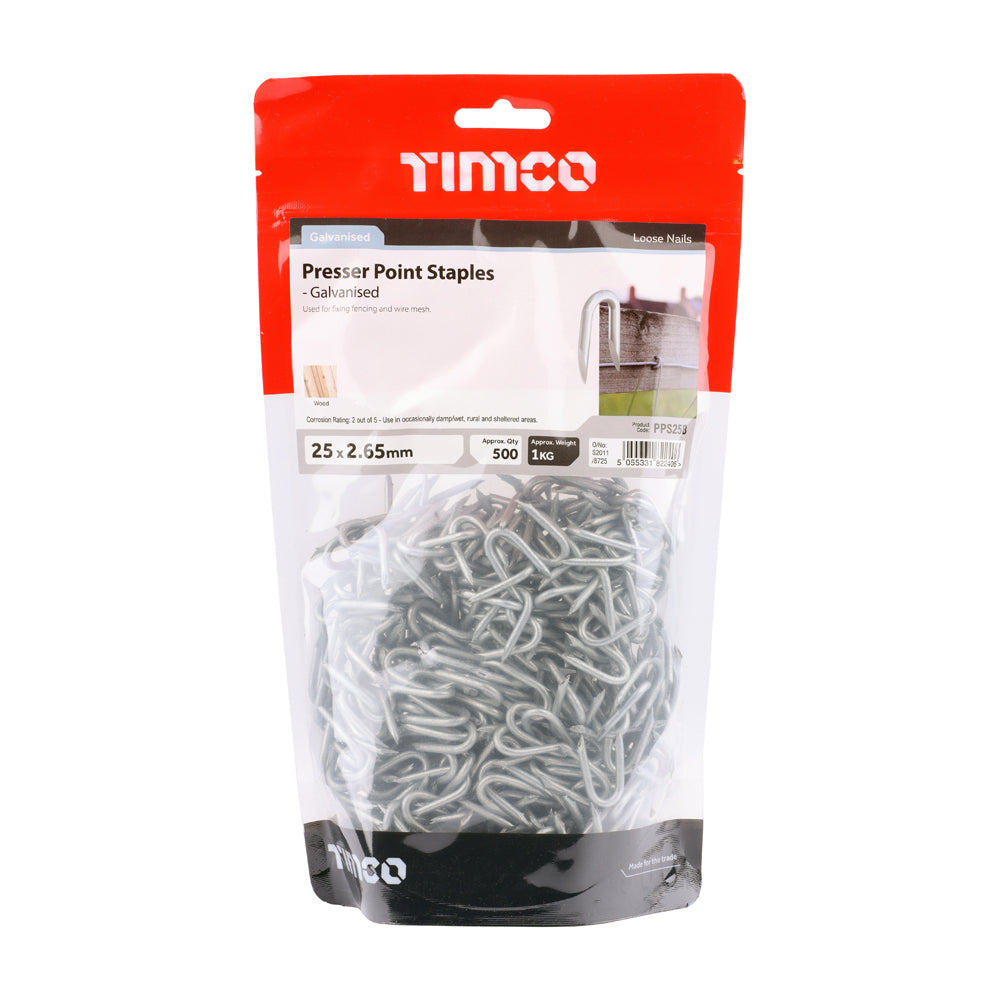 This is an image of Timco - Presser Point Staples - Galvanised 25 x 2.65mm (1 Kg TIMbag) PPS25B
