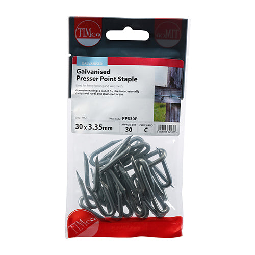This is an image of Timco - Presser Point Staples - Galvanised 30 x 3.35mm (30 PCS TIMpac) PPS30P