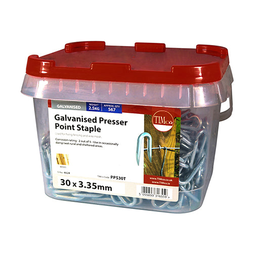 This is an image of Timco - Presser Point Staples - Galvanised 30 x 3.35mm (2.5 Kg TIMtub) PPS30T