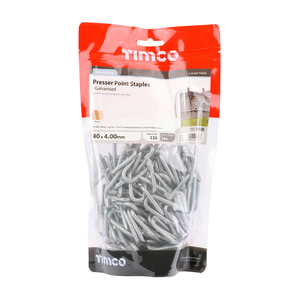 This is an image of Timco - Presser Point Staples - Galvanised 40 x 4.00mm (1 Kg TIMbag) PPS40B