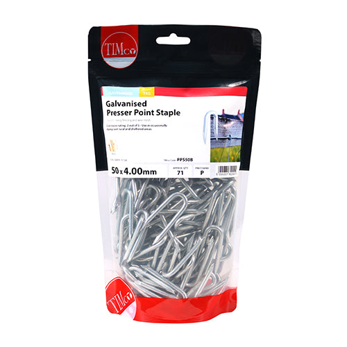 This is an image of Timco - Presser Point Staples - Galvanised 50 x 4.00mm (1 Kg TIMbag) PPS50B