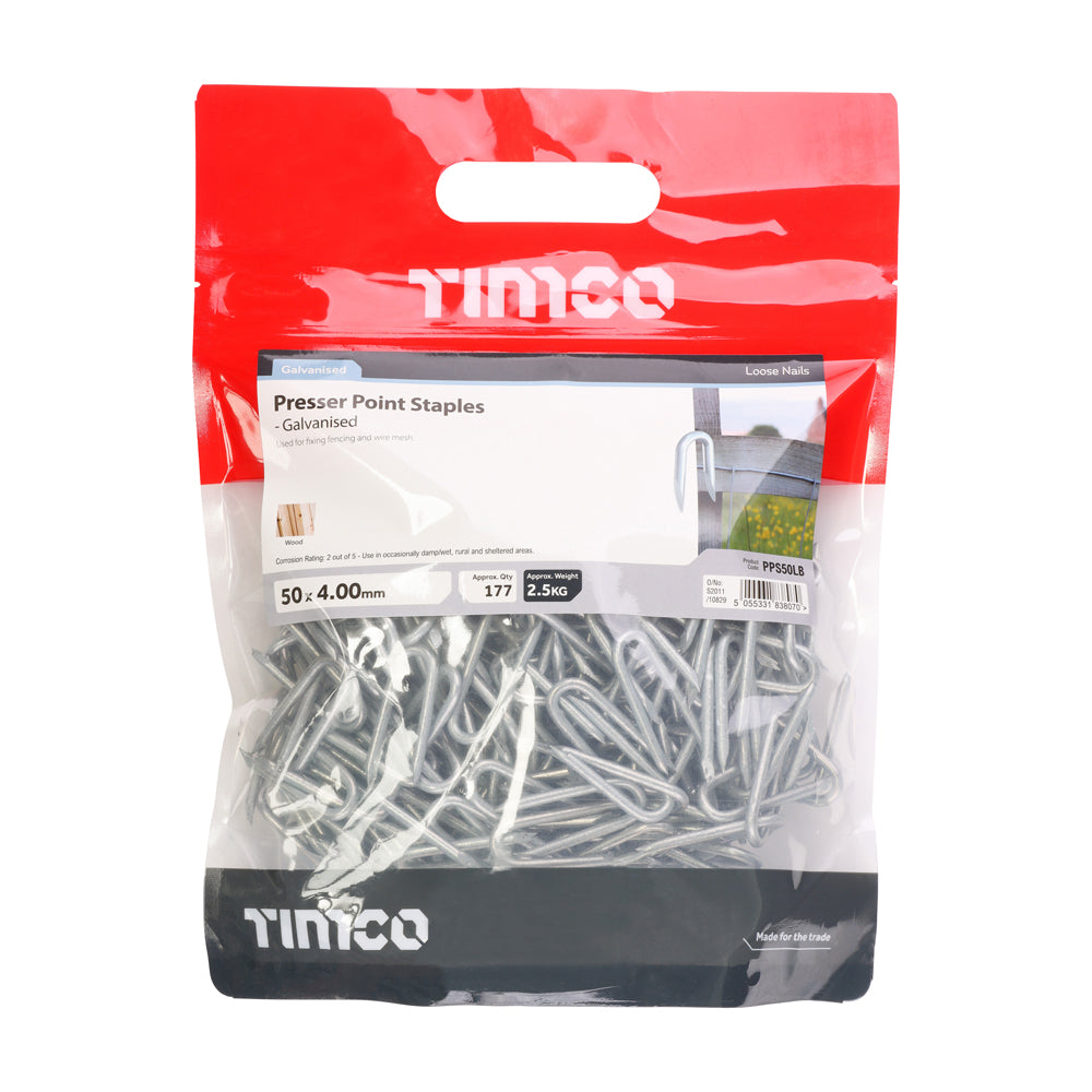This is an image of Timco - Presser Point Staples - Galvanised 50 x 4.00mm (2.5 Kg TIMbag) PPS50LB