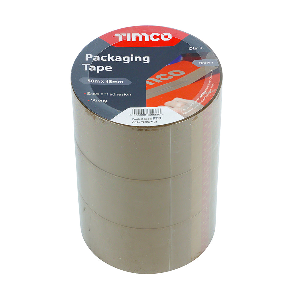 This is an image of Timco - Packaging Tape - Brown 50m x 48mm (3 PCS Roll Pack) PCSPTB