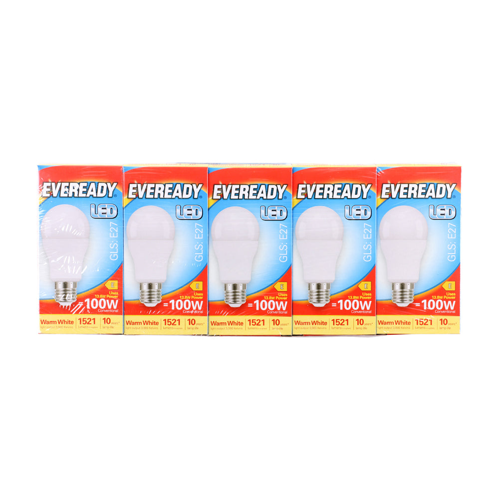 This is an image of Timco - Eveready LED GLS Light Bulb - E27 - 1521 Lumen - 13.8W - Warm Light 1521 Lumen (5 Pieces Pack) S13628