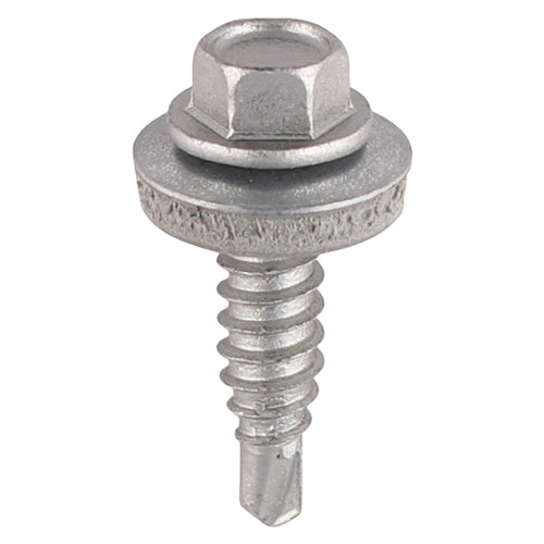 This is an image of Timco - Metal Construction Stitching Screws - For Sheet to Sheet - Hex - EPDM Washer - Self-Drilling - Exterior - Silver Organic 6.3 x 25mm - (120 PCS TIMbag) S25W16BB