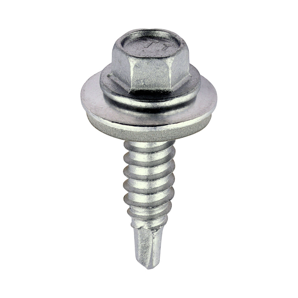 This is an image of Timco - Metal Construction Stitching Screws - For Sheet to Sheet - Hex - EPDM Washer - Self-Drilling - Exterior - Silver Organic 6.3 x 25mm - (100 PCS Box) S25W16B