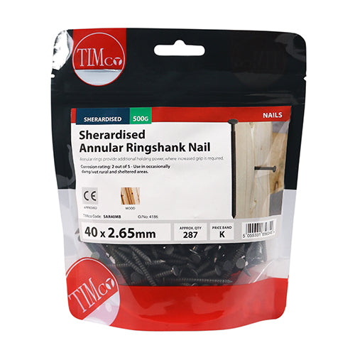 This is an image of Timco - Annular Ringshank Nails - Sherardised 40 x 2.65mm (0.5 Kg TIMbag) SAR40MB