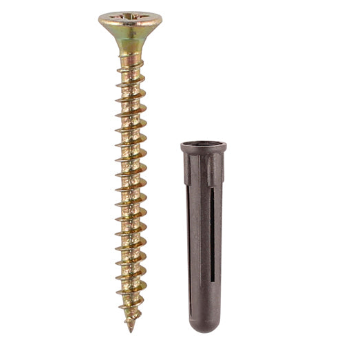 This is an image of Timco - Brown Plastic Plugs with Screws 35mm Brown Plug, 5.0x50 Screw - (15 PCS TIMpac) SBPLUGP