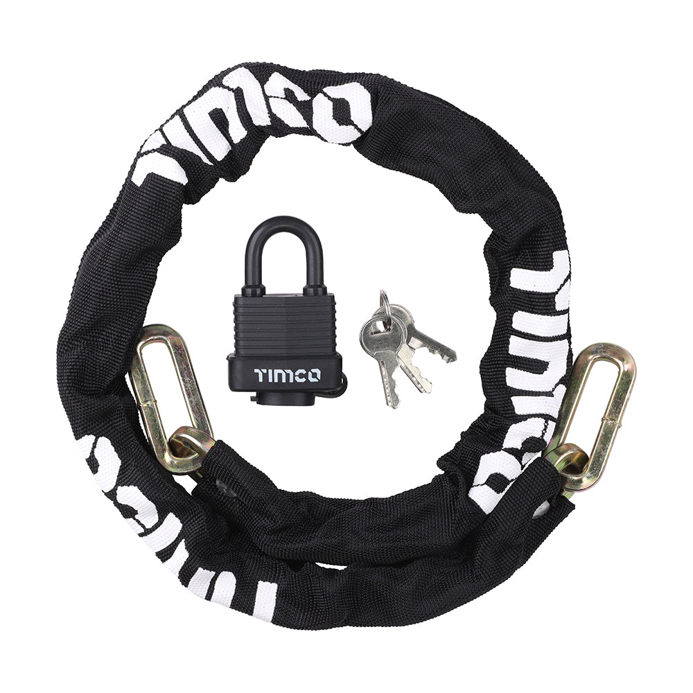This is an image of Timco - Security Chain & Weatherproof Padlock 8mm x 1m (2 Pieces Bag) SCWP
