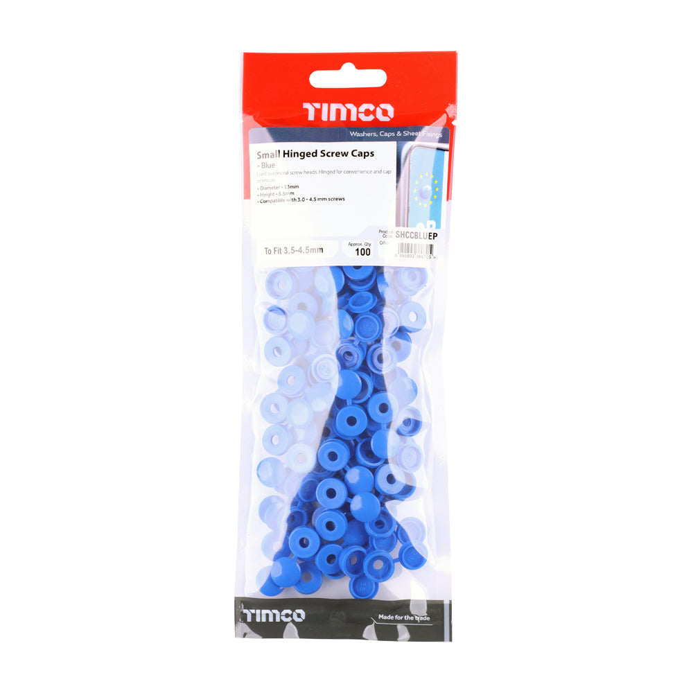 This is an image of Timco - Hinged Screw Caps - Small - Blue To fit 3.0 to 4.5 Screw - (100 PCS TIMpac) SHCCBLUEP