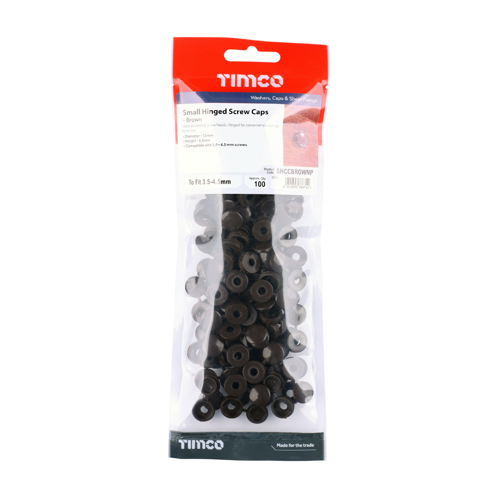 This is an image of Timco - Hinged Screw Caps - Small - Brown To fit 3.0 to 4.5 Screw - (100 PCS TIMpac) SHCCBROWNP