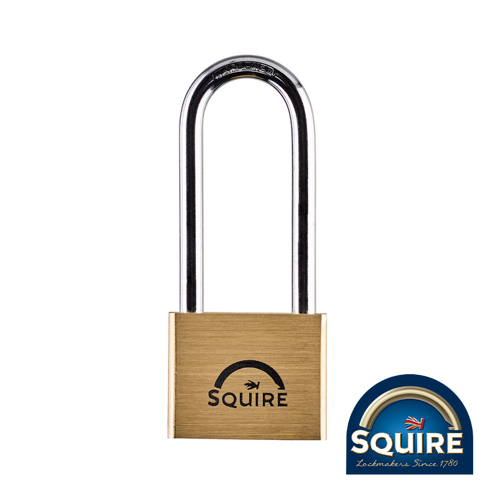 This is an image of Squire - Premium Brass Lion Padlock - 2.5" Long Shackle - LN5/2.5 50mm (1 Each Blister Pack) SQR701004
