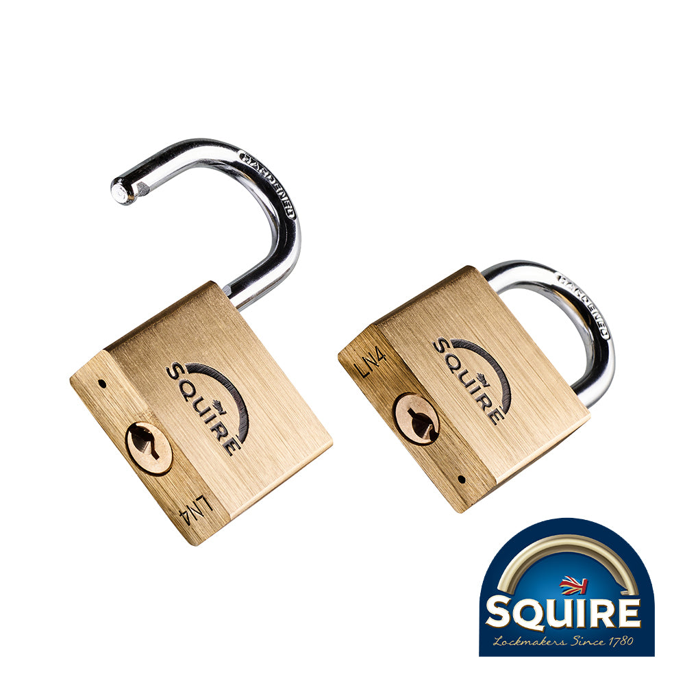 This is an image of Squire - Premium Brass Lion Padlock - Keyed Alike - LN4T 40mm (2 Pieces Blister Pack) SQR701808