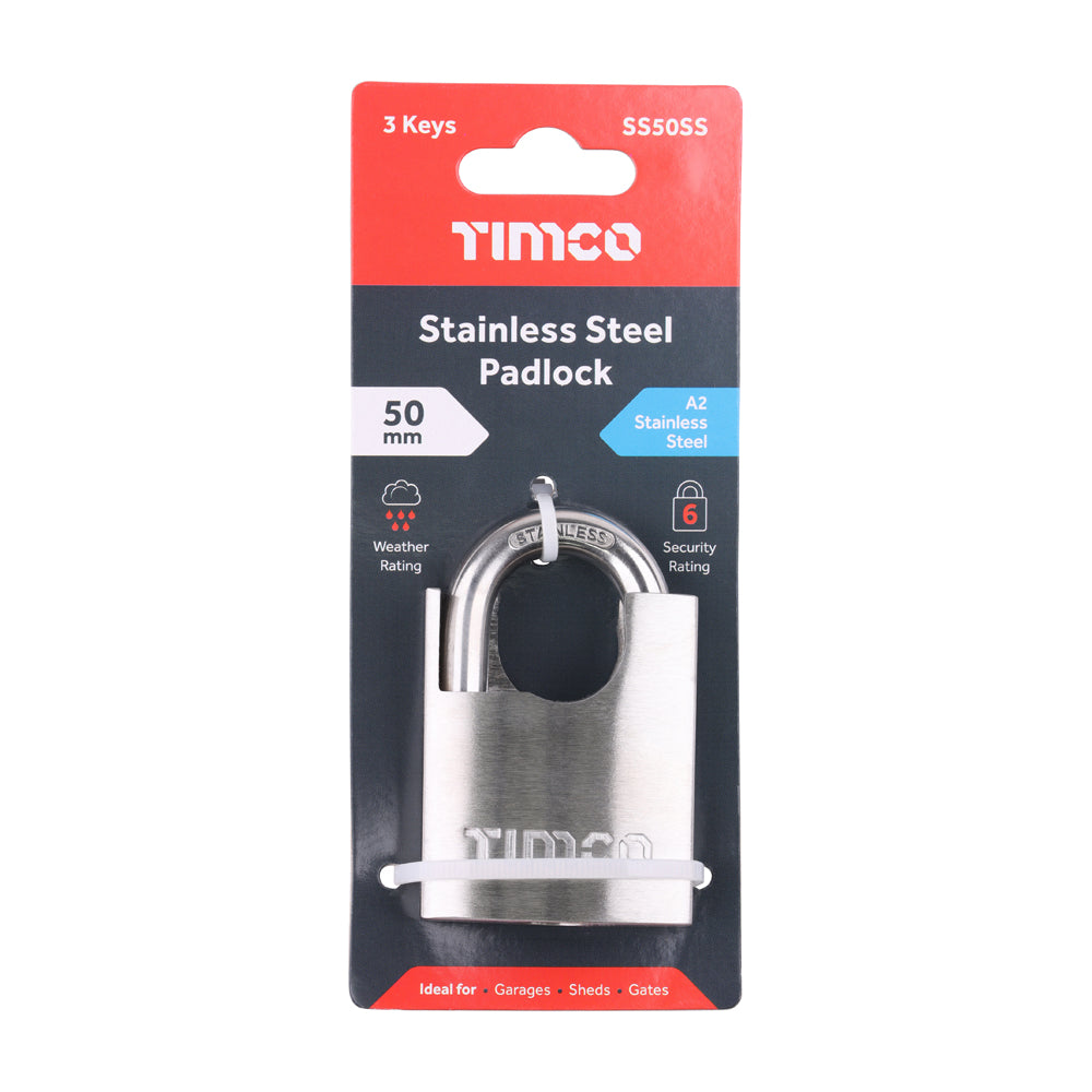 This is an image of Timco - Stainless Steel Padlock 50mm (1 Each Blister Pack) SS50SS