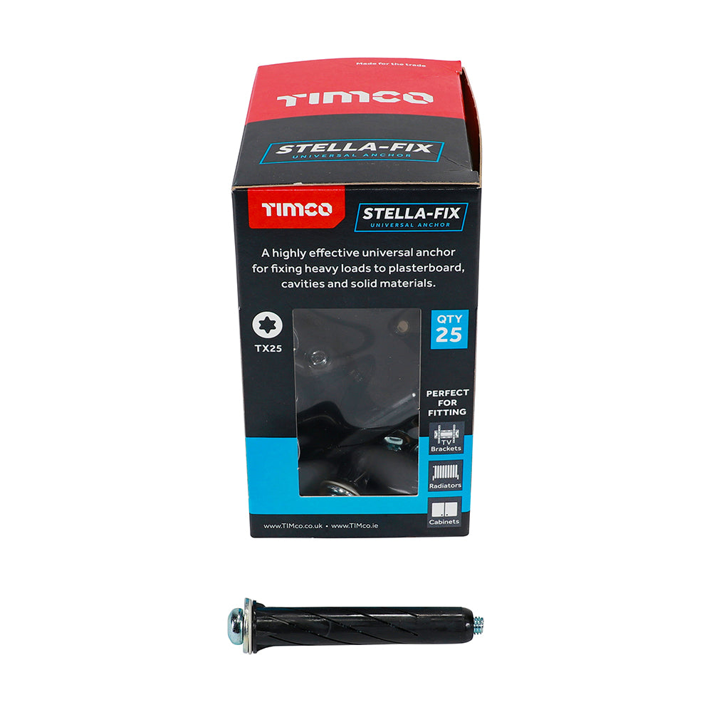 This is an image of Timco - Stella Fix Universal Anchors - TX - Pan - Black M5 x 65mm - (25 PCS Box) STBLACK65