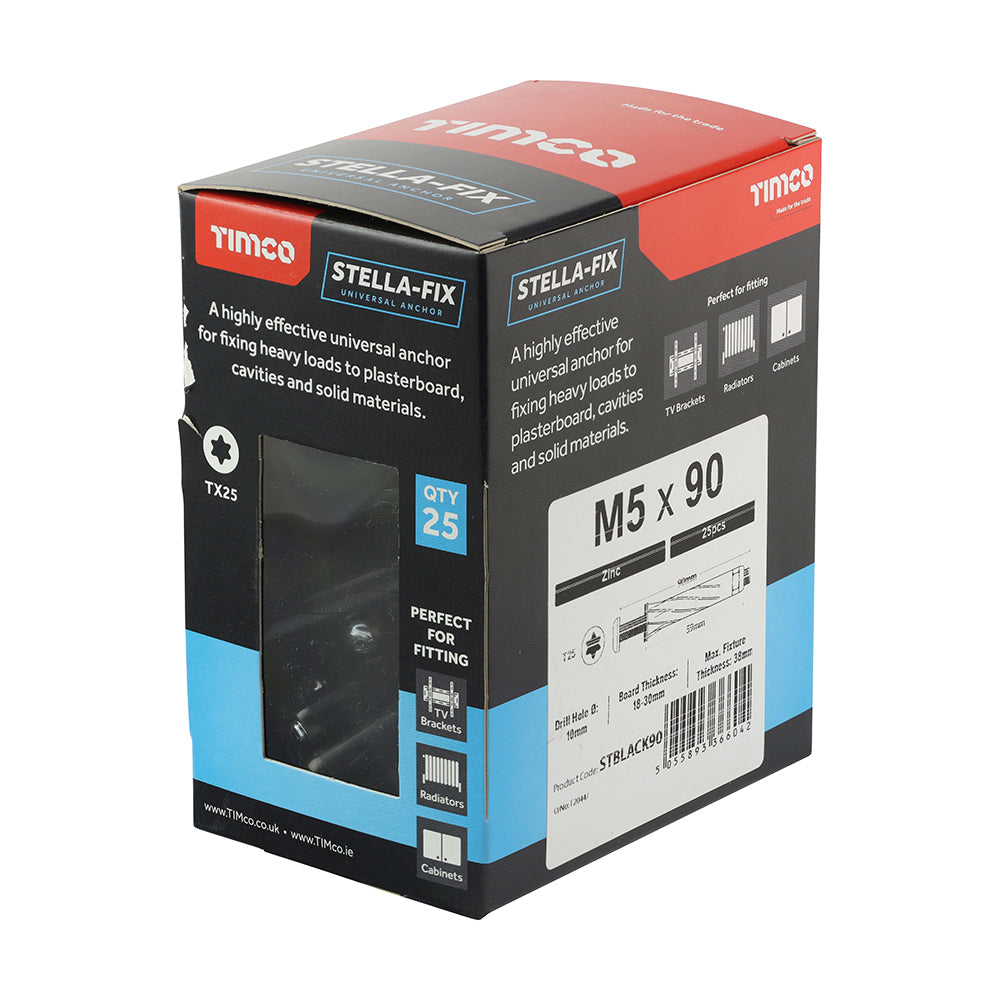 This is an image of Timco - Stella Fix Universal Anchors - TX - Pan - Black M5 x 90mm - (25 PCS Box) STBLACK90