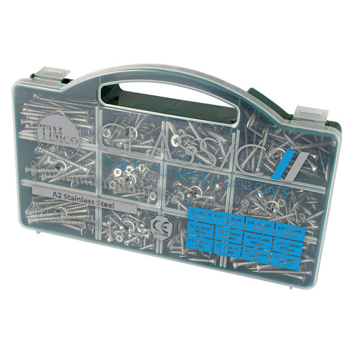 This is an image of Timco - Classic Multi-Purpose Screws - Mixed Tray - PZ - Double Countersunk - A2 Stainless Steel - (895 PCS Tray) STSTTRAY