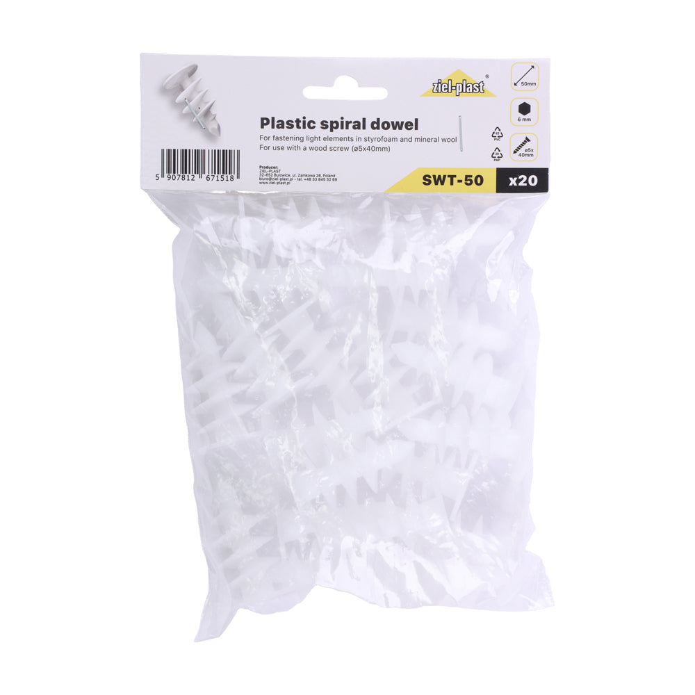 This is an image of Timco - Ziel-Plast Insulation Spiral Dowels 50mm - (20 PCS Bag) SWT50