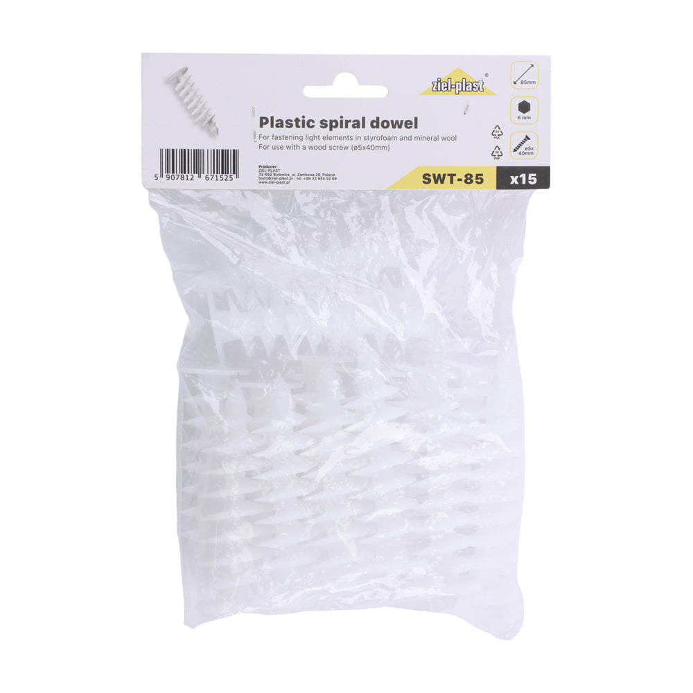 This is an image of Timco - Ziel-Plast Insulation Spiral Dowels 85mm - (15 PCS Bag) SWT85