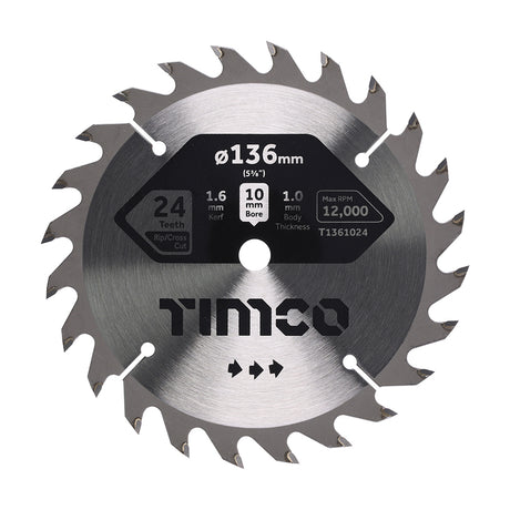 This is an image of Timco - Handheld Cordless Circular Saw Blade 136 x 10 x 24T (1 Each Clamshell) T1361024