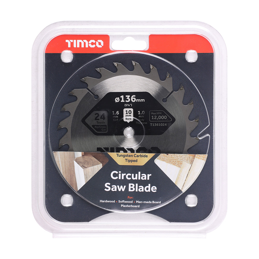 This is an image of Timco - Handheld Cordless Circular Saw Blade 136 x 10 x 24T (1 Each Clamshell) T1361024