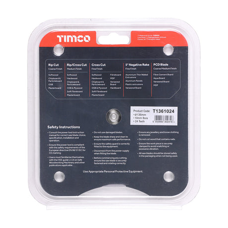 This is an image of Timco - Handheld Cordless Circular Saw Blade 136 x 10 x 24T (1 Each Clamshell) T1361024