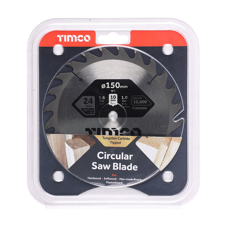This is an image of Timco - Handheld Cordless Circular Saw Blade 150 x 10 x 24T (1 Each Clamshell) T1501024