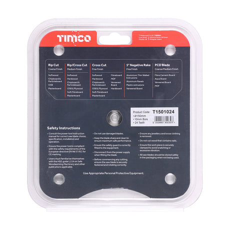 This is an image of Timco - Handheld Cordless Circular Saw Blade 150 x 10 x 24T (1 Each Clamshell) T1501024