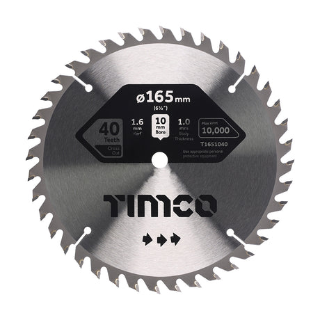 This is an image of Timco - Handheld Cordless Circular Saw Blade 165 x 10 x 40T (1 Each Clamshell) T1651040