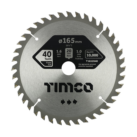 This is an image of Timco - Handheld Cordless Circular Saw Blade 165 x 20 x 40T (1 Each Clamshell) T1652040