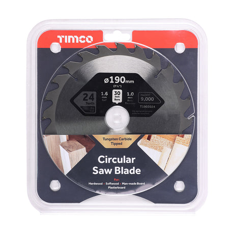 This is an image of Timco - Handheld Cordless Circular Saw Blade 190 x 30 x 24T (1 Each Clamshell) T1903024