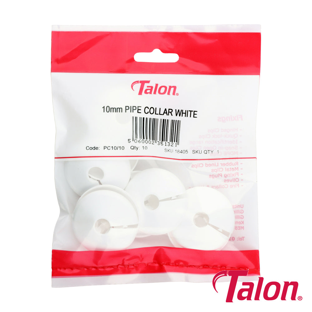 This is an image of Timco - Pipe Collar - White - PC10 10mm - (10 PCS Bag) TALPC1010