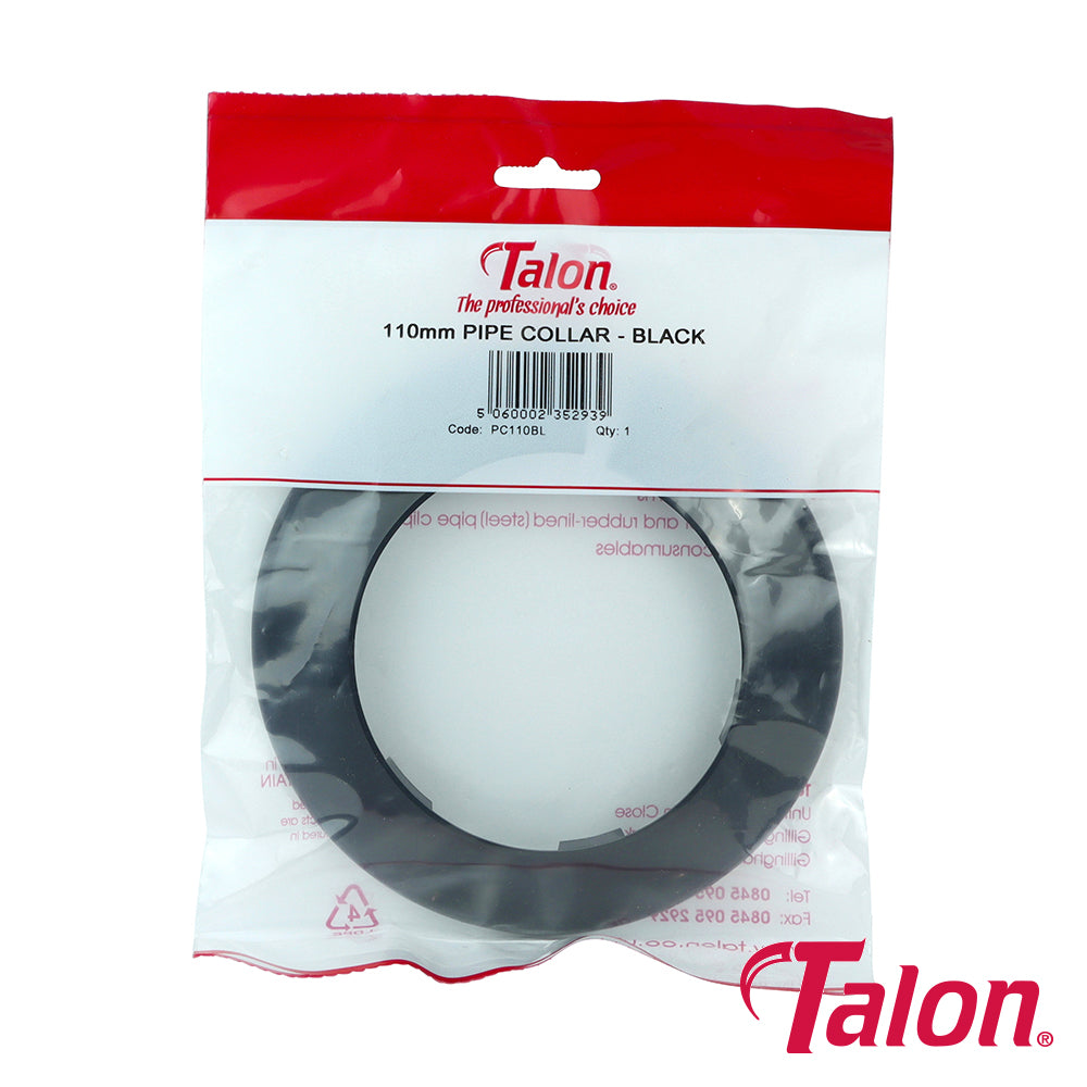 This is an image of Timco - Pipe Collar - Black - PC110BL 110mm - (1 Each Bag) TALPC110BL