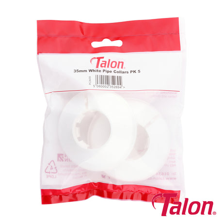 This is an image of Timco - Pipe Collar - White - PC35 35mm - (5 PCS Bag) TALPC3510