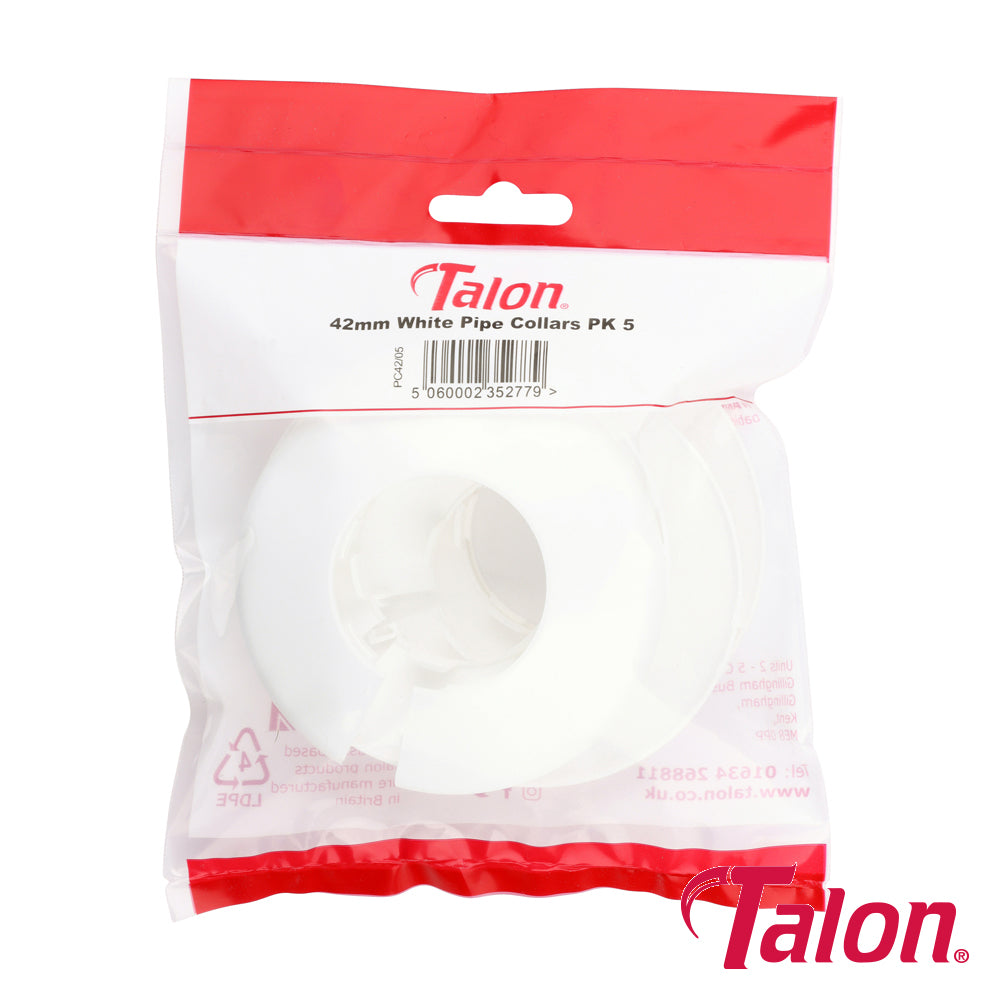 This is an image of Timco - Pipe Collar - White - PC42 42mm - (5 PCS Bag) TALPC4210