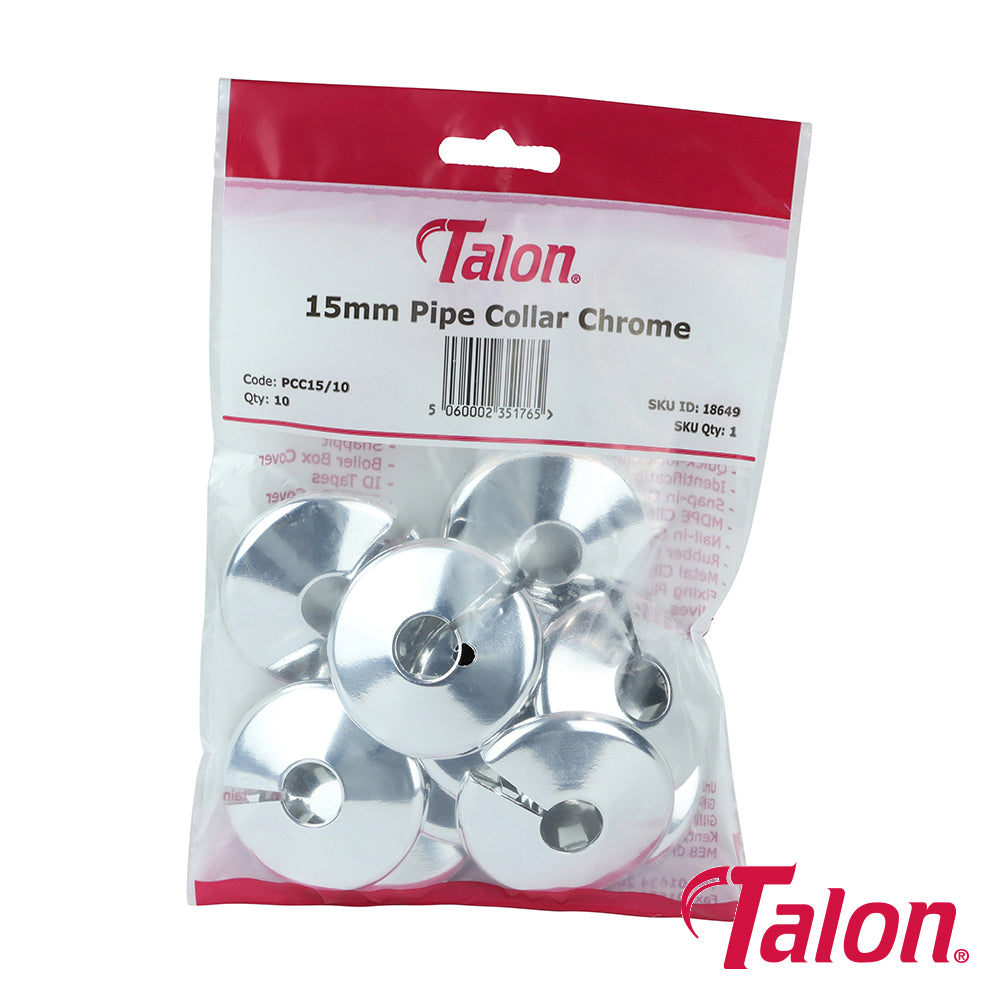 This is an image of Timco - Pipe Collar - Chrome - PCC1510 15mm - (10 PCS Bag) TALPCC1510