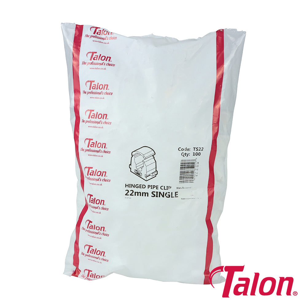 This is an image of Timco - Single Hinged Clip - White - TS22 22mm - (100 PCS Bag) TALTS22