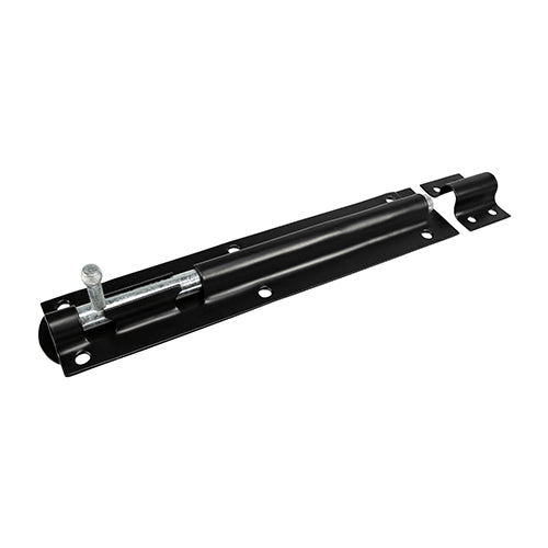 This is an image of Timco - Straight Tower Bolt - Black 8" (1 Each Plain Bag) TBS8BB