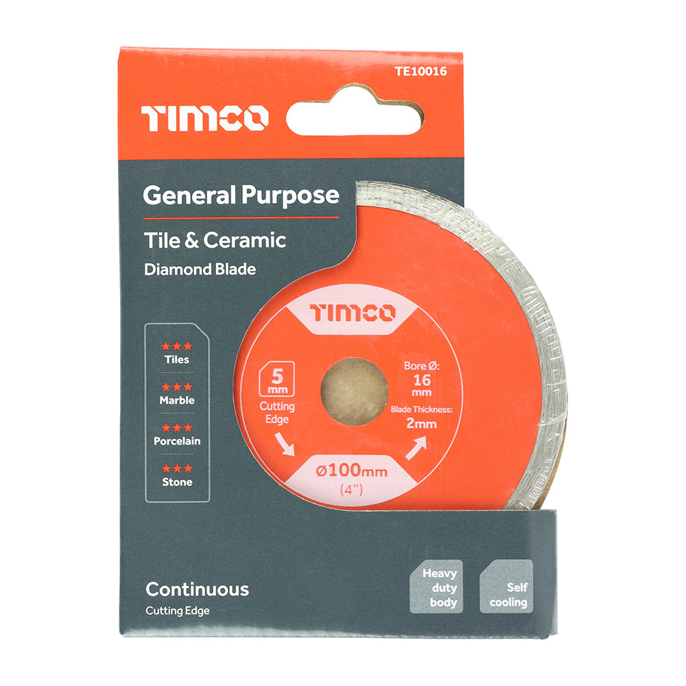 This is an image of Timco - General Purpose Tile & Ceramic Diamond Blade - Continuous 100 x 16.0 (1 Each Box) TE10016