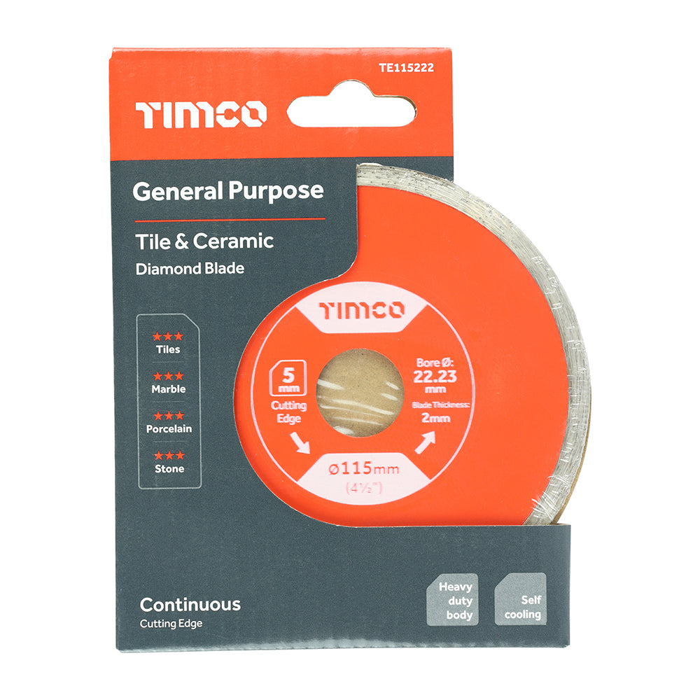 This is an image of Timco - General Purpose Tile & Ceramic Diamond Blade - Continuous 115 x 22.2 (1 Each Box) TE115222